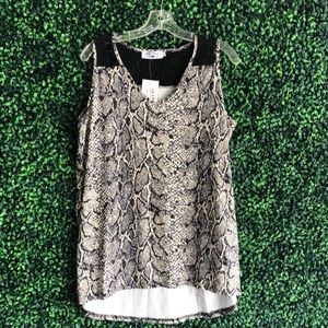 Crazy train snake print tank with lace detail.